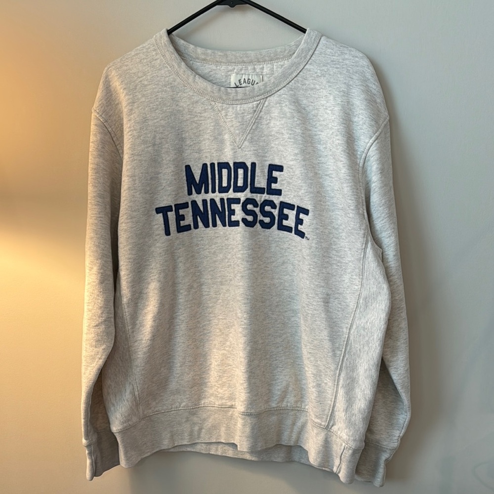 League Gray Crewneck Sweater with Blue Print